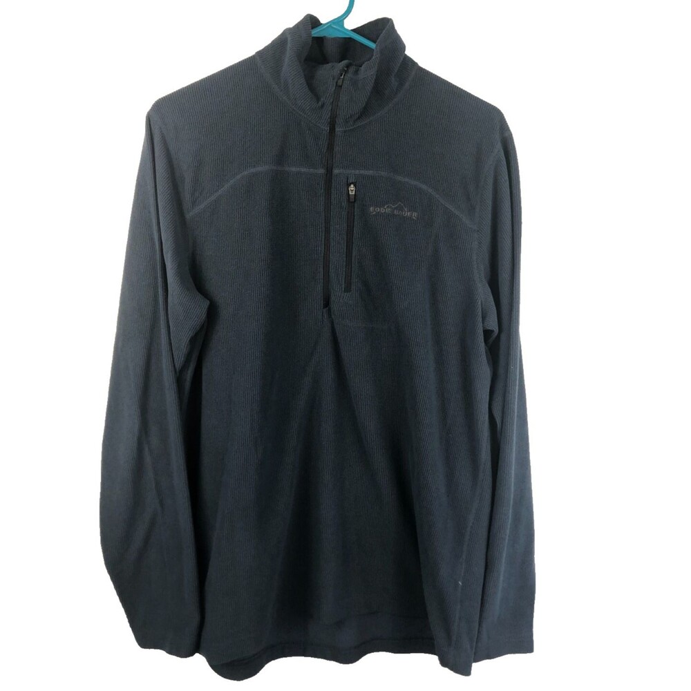 Eddie Bauer Fleece Pullover Sweater Adult Medium Blue Quarter Zip Mock Neck Mens
